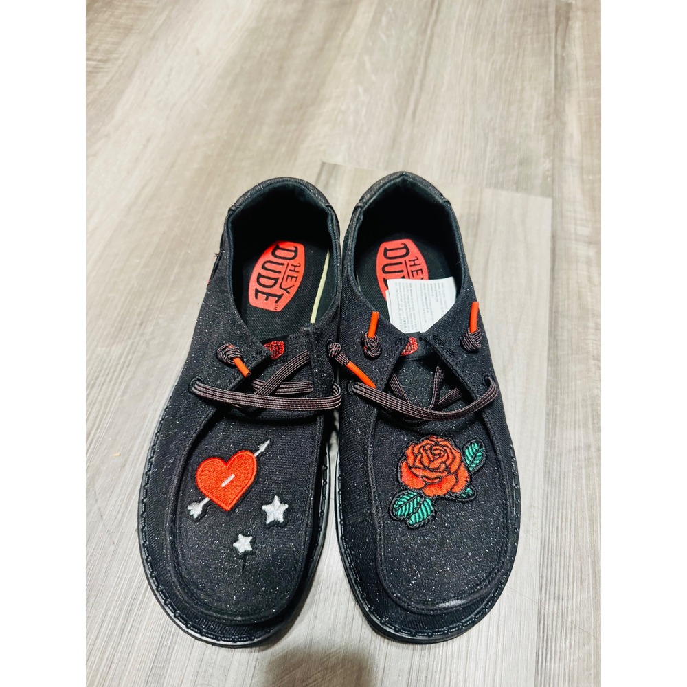 Hey Dude Wendy Stardust Patches Women's 5 Black Multi Glitter Rose 43316-0C4